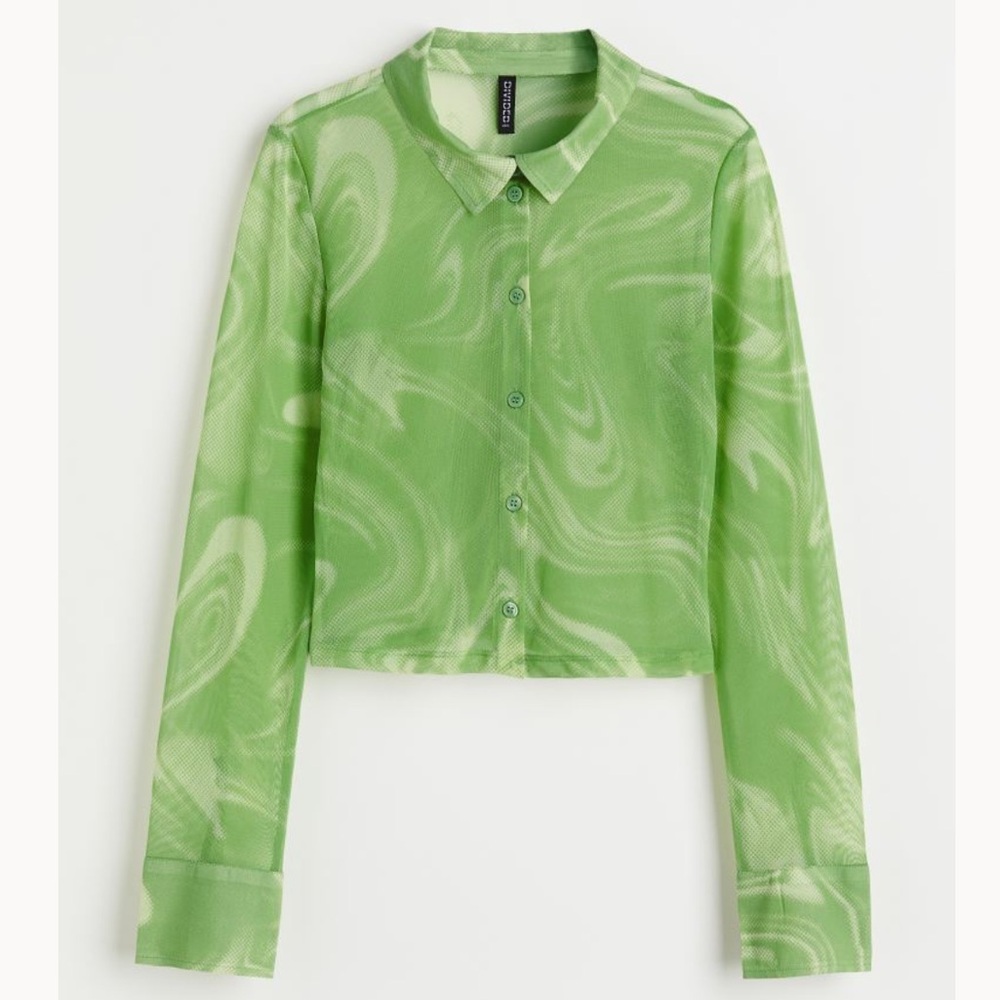 Green Swirl Button-Up Blouse